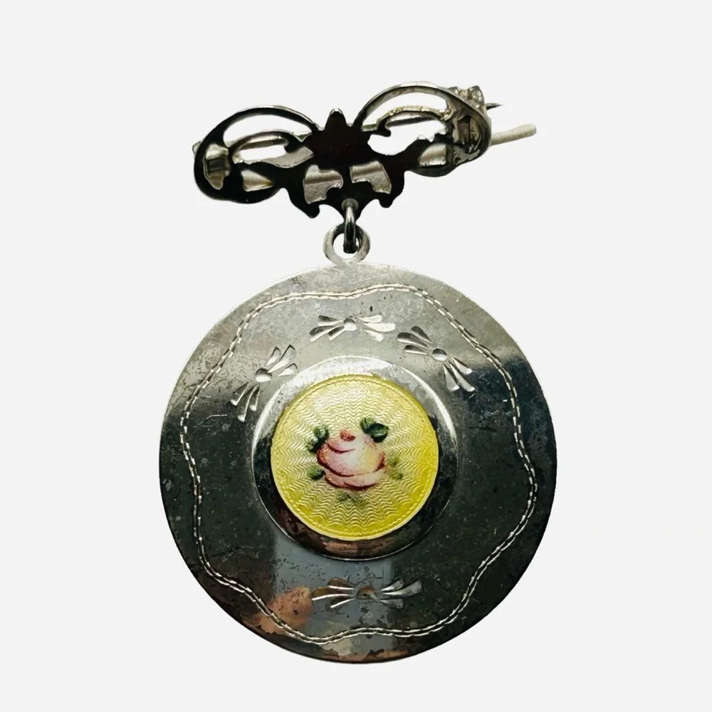 Vintage Sterling Guilloche Enamel Locket Pendant
